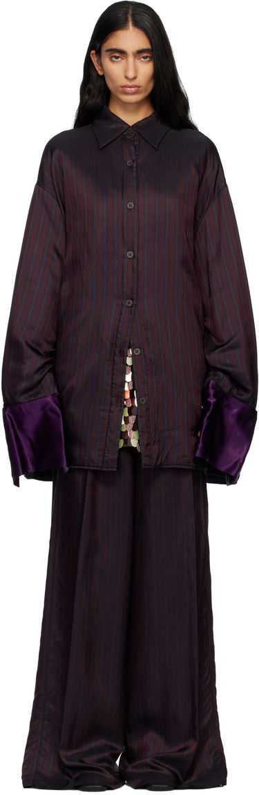 Jakke Dries Van Noten Dries Van Noten Oversized Striped Overshirt with Velvet Cuffs Bourgogne | 252-010770-2267, 0