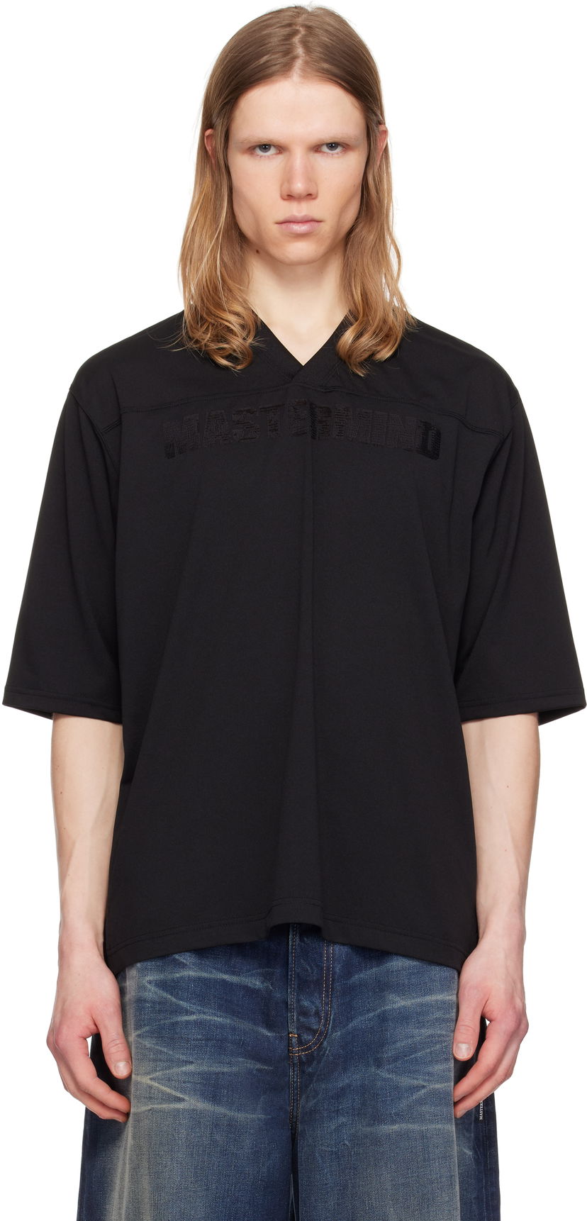 T-shirt Mastermind WORLD MASTERMIND WORLD MW Football V-Neck Jersey Sort | MW25S14-TS023-603