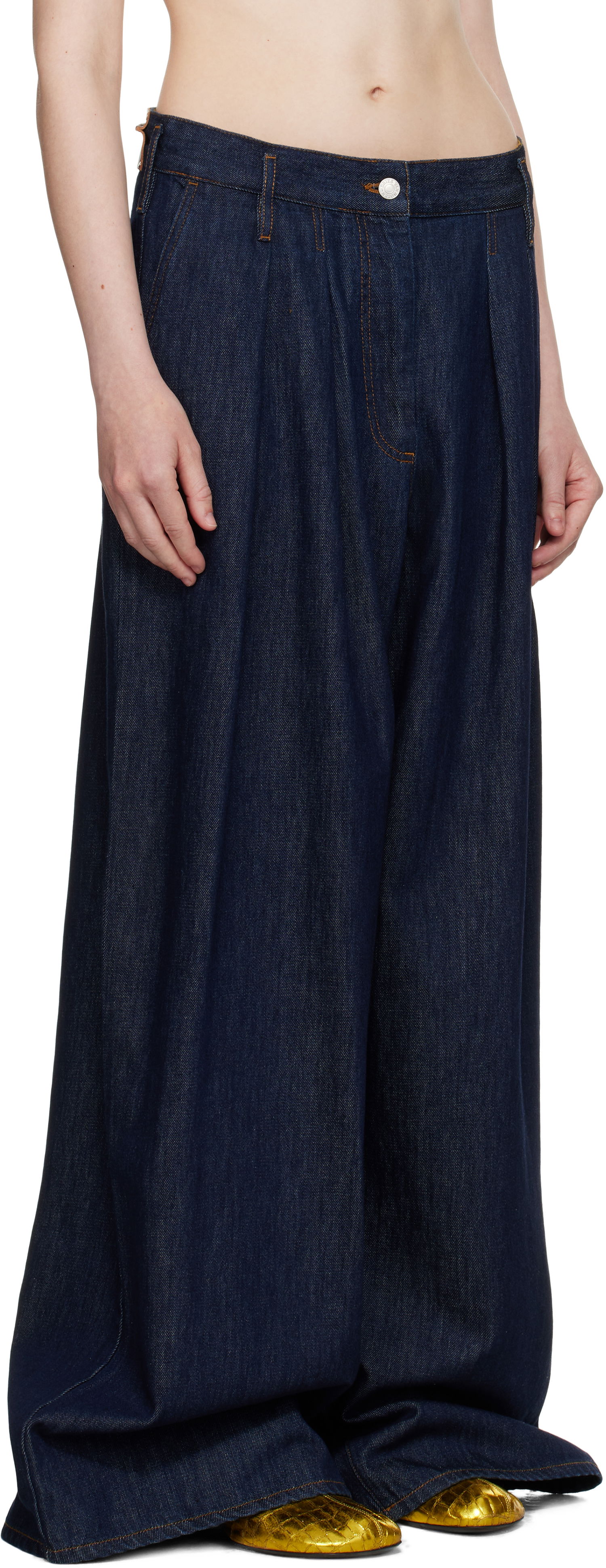 Jeans Dries Van Noten Dries Van Noten Wide Leg Pleated Jeans Blå | 251-010929-1552, 1
