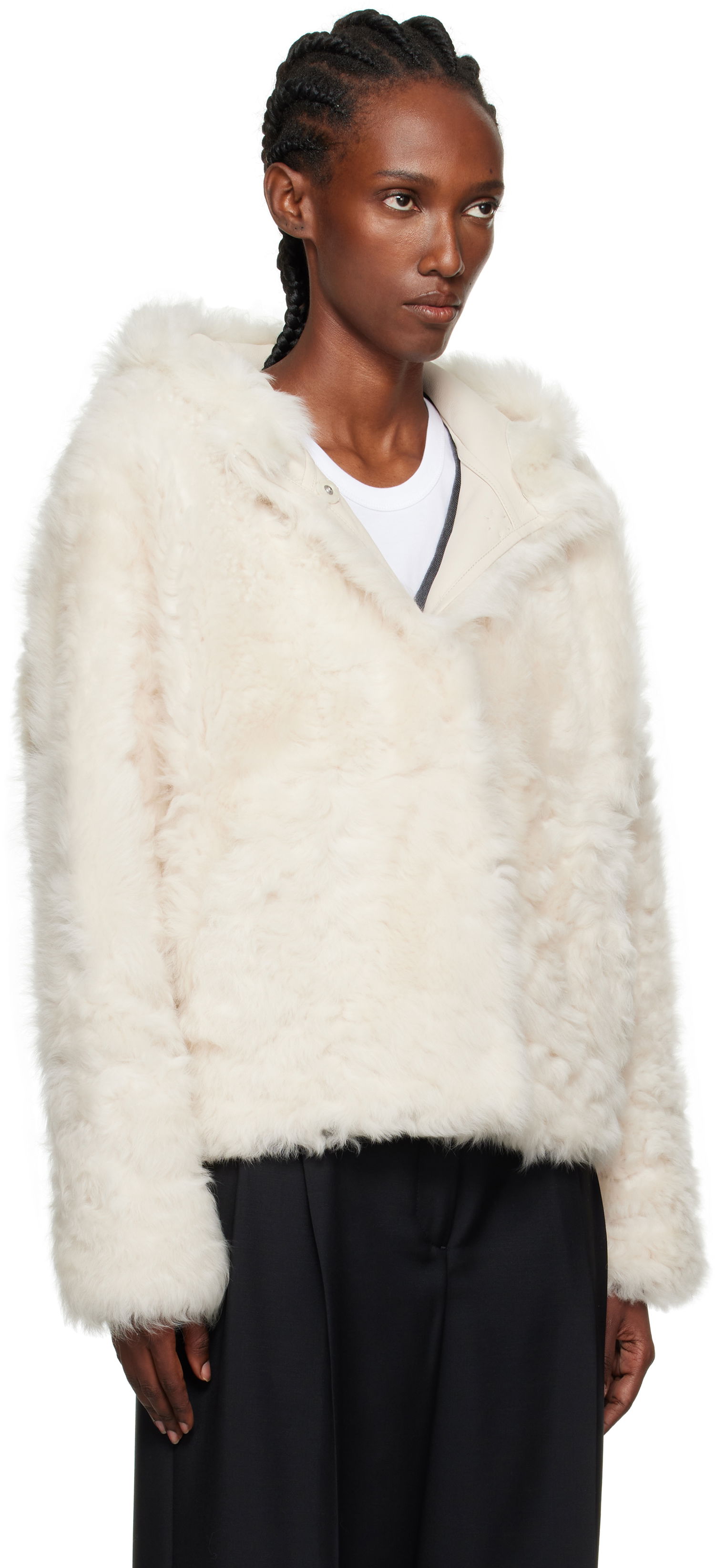 Jakke Yves Salomon Yves Salomon Short Hooded Shearling Jacket Hvid | 26W25WYV62461TOSX, 1