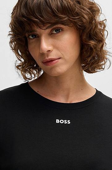 T-shirt BOSS BOSS Stretch-Cotton Long-Sleeved T-Shirt with Logo Sort | 50510326, 1