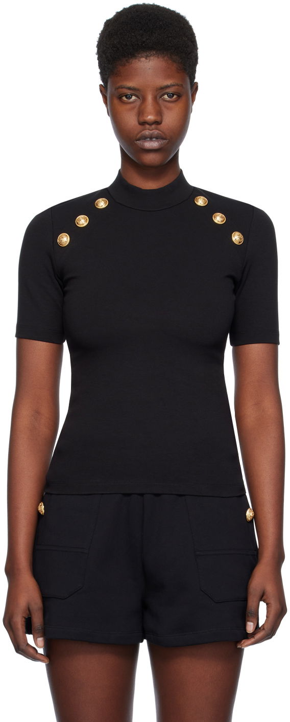 T-shirt Balmain Mock Neck T-Shirt Sort | CF1EF090JH30