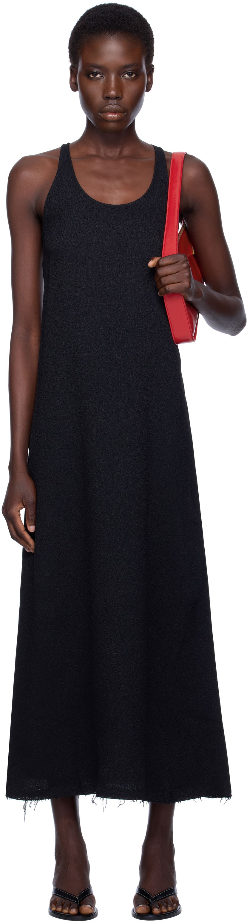 Kjole TOTEME TOTEME Scoop-Neck Sablé Midi Dress Sort | 243-WRD4142-FB0240