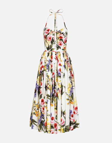 Kjole Dolce & Gabbana Dolce & Gabbana Garden Print Cotton Midi Dress Hvid | F6HABTHS5Q1HA4YB, 0