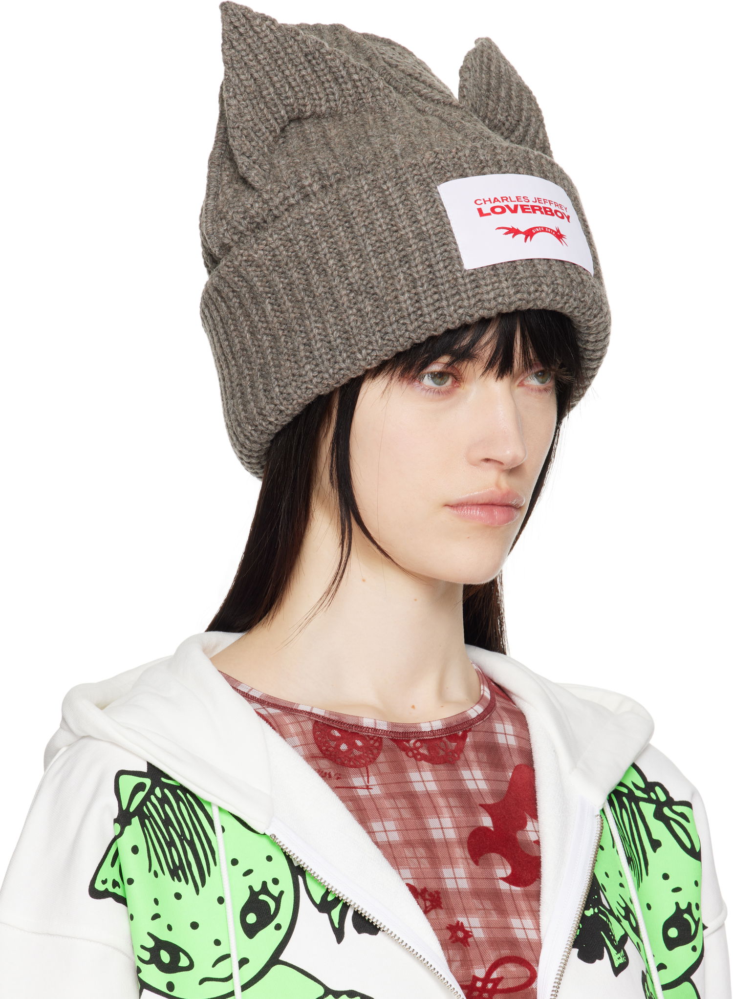 Beanie Charles Jeffrey Loverboy Charles Jeffrey LOVERBOY Chunky Knit Ears Beanie Grå | 32130903, 1