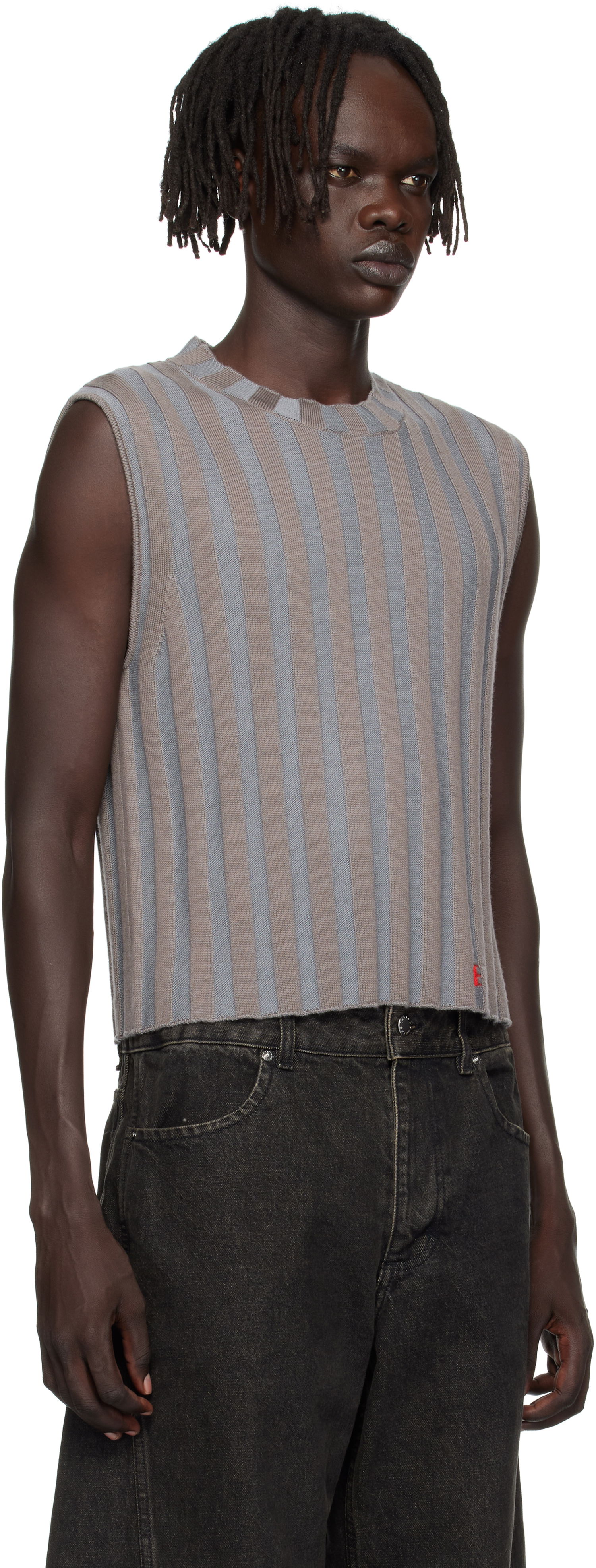 Sweater Eckhaus Latta Eckhaus Latta Ribbed Knit Vest Grå | 8025-EL-PF25-H, 1