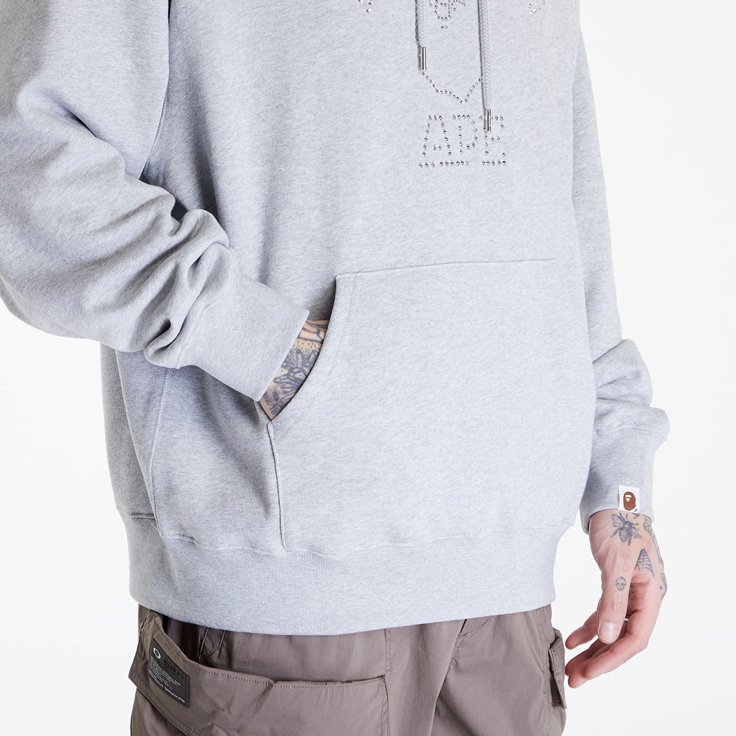 Sweatshirt BAPE A BATHING APE Rhinestone College Pullover Hoodie Gray Grå | 001PPK301306M GRA, 1