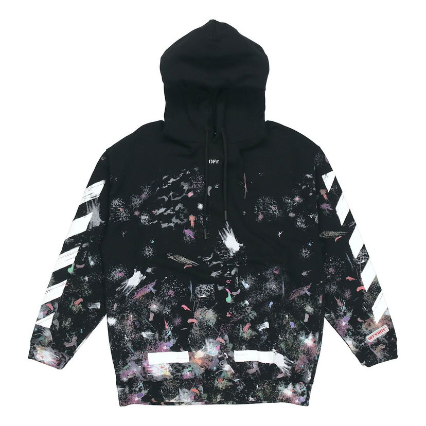 Sweatshirt Off-White Diagonal Stripes Galaxy Print Hoodie Sort | OMBB009G20FLE0019901
