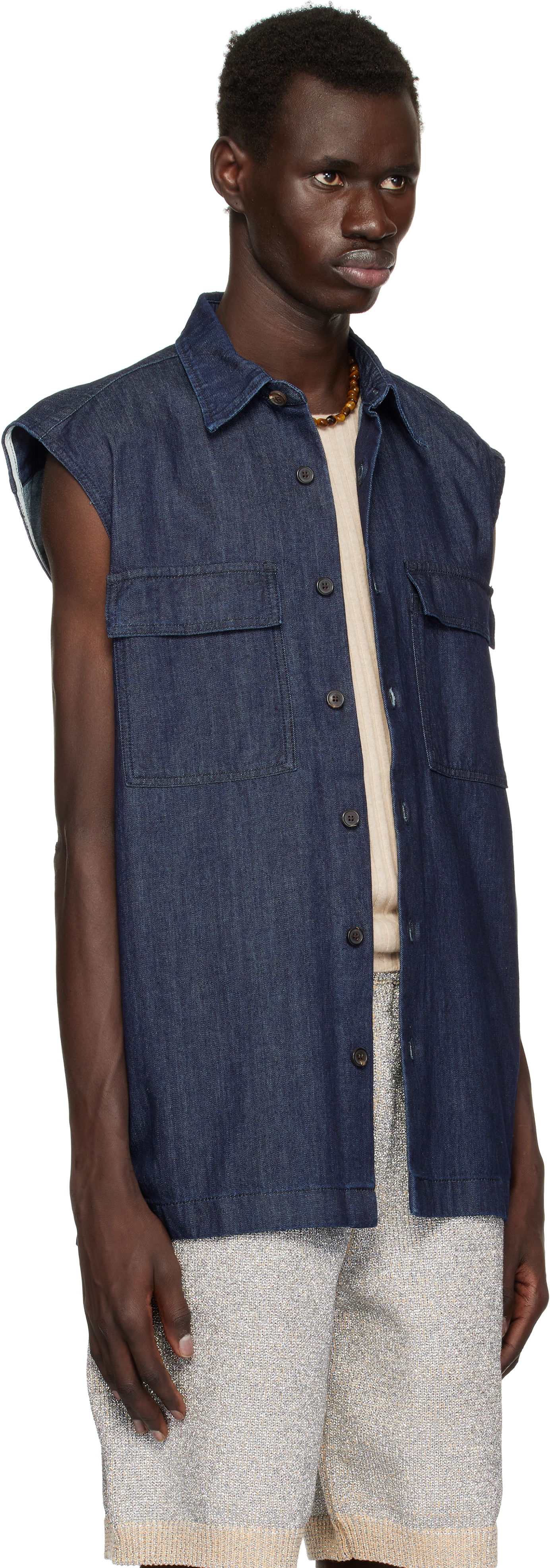 Skjorte Dries Van Noten Dries Van Noten Sleeveless Denim Shirt Blå | 251-020728-1553, 1