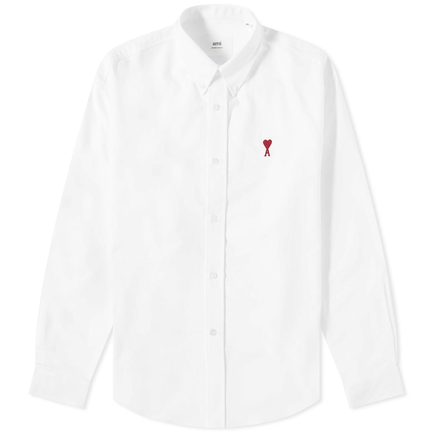 Skjorte AMI Button Down Logo Oxford Shirt Hvid | BFUSH130-CO0031-168, 0