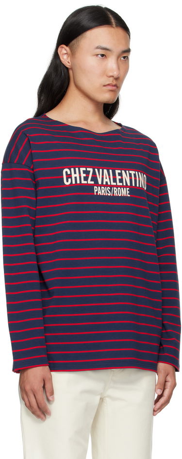 T-shirt Valentino Valentino 'Chez Valentino' Print Long Sleeve T-Shirt Mørkeblå | 7V3MG16RAYJ, 1