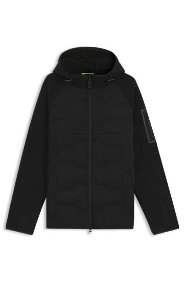 Jakke BOSS Water-repellent Hybrid Jacket with Quilting and Teddy Fleece Sort | 50544566, 0