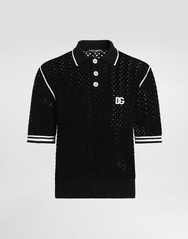 Polo skjorte Dolce & Gabbana Dolce & Gabbana Crochet Effect Polo Shirt Sort | GXZ94ZJBCHEN0004, 0