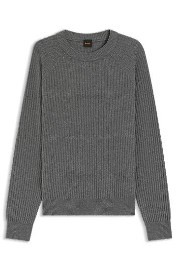 Sweater BOSS Relaxed-fit sweater with rib knit Grå | 50548674, 0