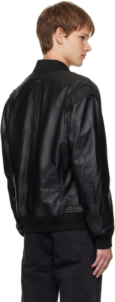 Bomberjakke BOSS Regular-Fit Textured Leather Bomber Jacket Sort | 50547545, 2