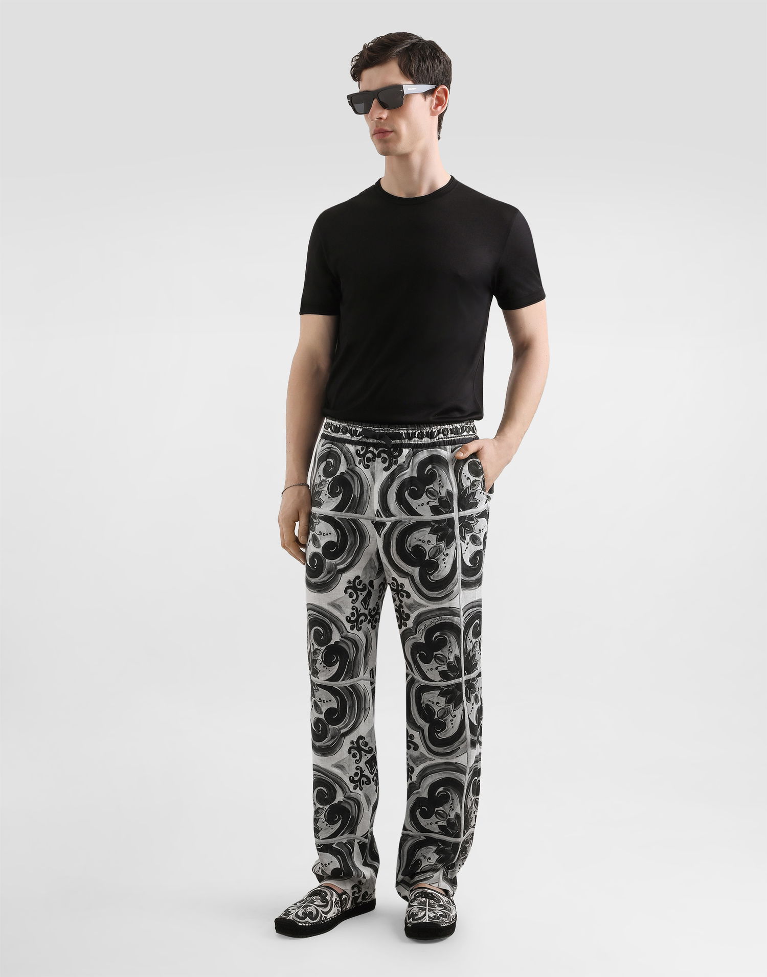 Bukser Dolce & Gabbana Dolce & Gabbana Majolica-Print Linen Trousers Flerfarvet | GV4LHTFP4M8IU3TN, 1