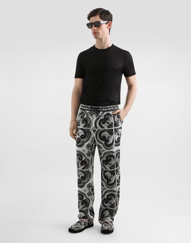 Bukser Dolce & Gabbana Dolce & Gabbana Majolica-Print Linen Trousers Flerfarvet | GV4LHTFP4M8IU3TN, 1