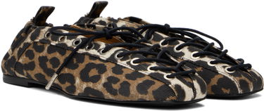 Tøj GANNI GANNI Printed Denim Lace-Up Ballerina Flats Brun | S2961, 3