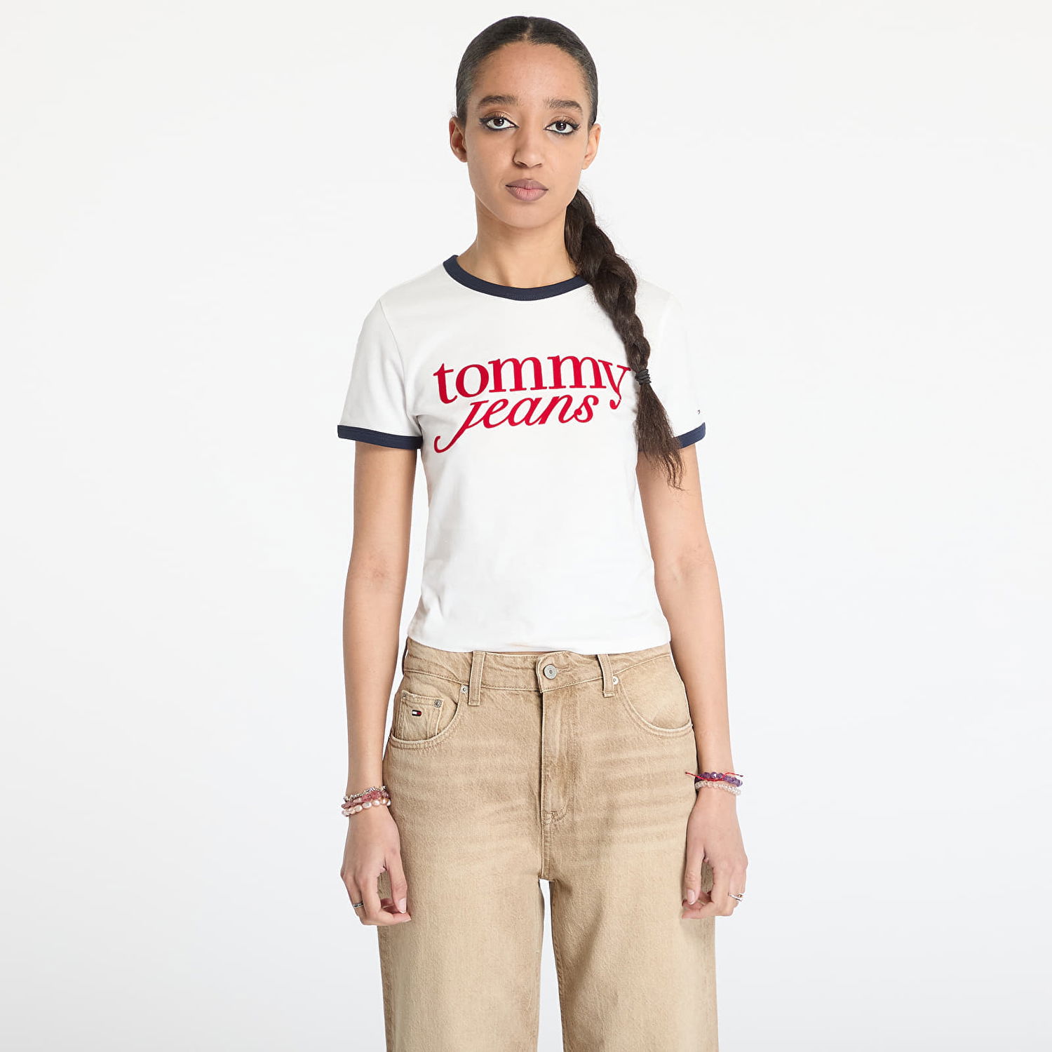 Crop top Tommy Hilfiger Tommy Jeans Slim Script T-Shirt Hvid | DW0DW20631 YBL, 0