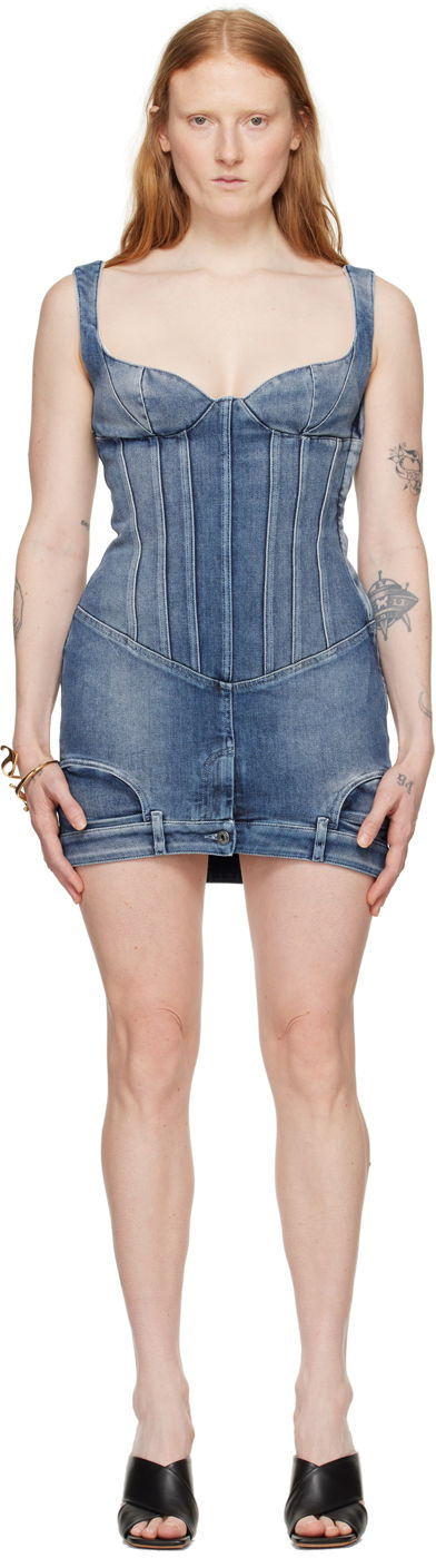 Kjole Off-White Blue Upside Down Denim Minidress Blå | OWYM030S24DEN0014000