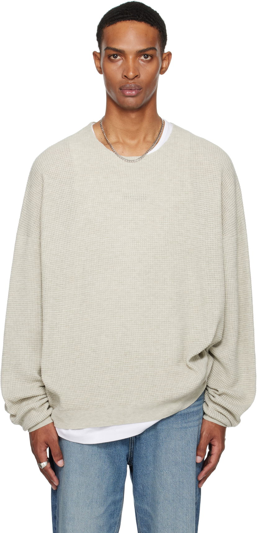 Sweatshirt Fear of God Fear of God ESSENTIALS Waffle Long Sleeve Crewneck Sweatshirt Grå | 192SP256162F