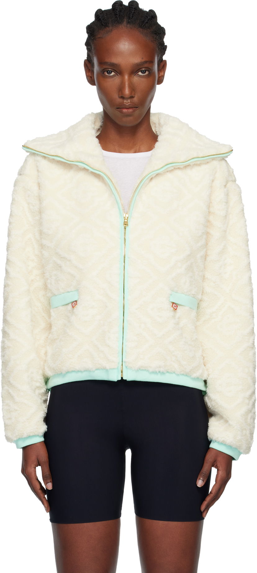 Jakke Casablanca Monogram Jacquard Fleece Jacket Hvid | WPF25-JK-390-01