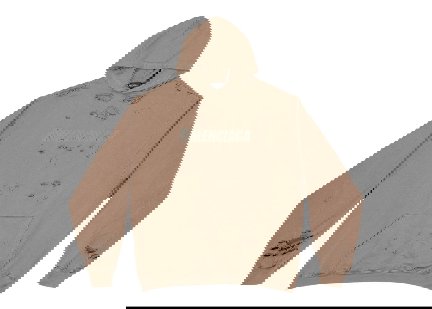Sweatshirt Balenciaga Caps Destroyed Oversize Fit Hoodie Beige | 659403TKVB67185, 0