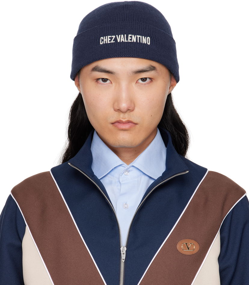 Beanie Valentino Valentino 'Chez Valentino' Wool Beanie Mørkeblå | 7Y2HB02RFZL