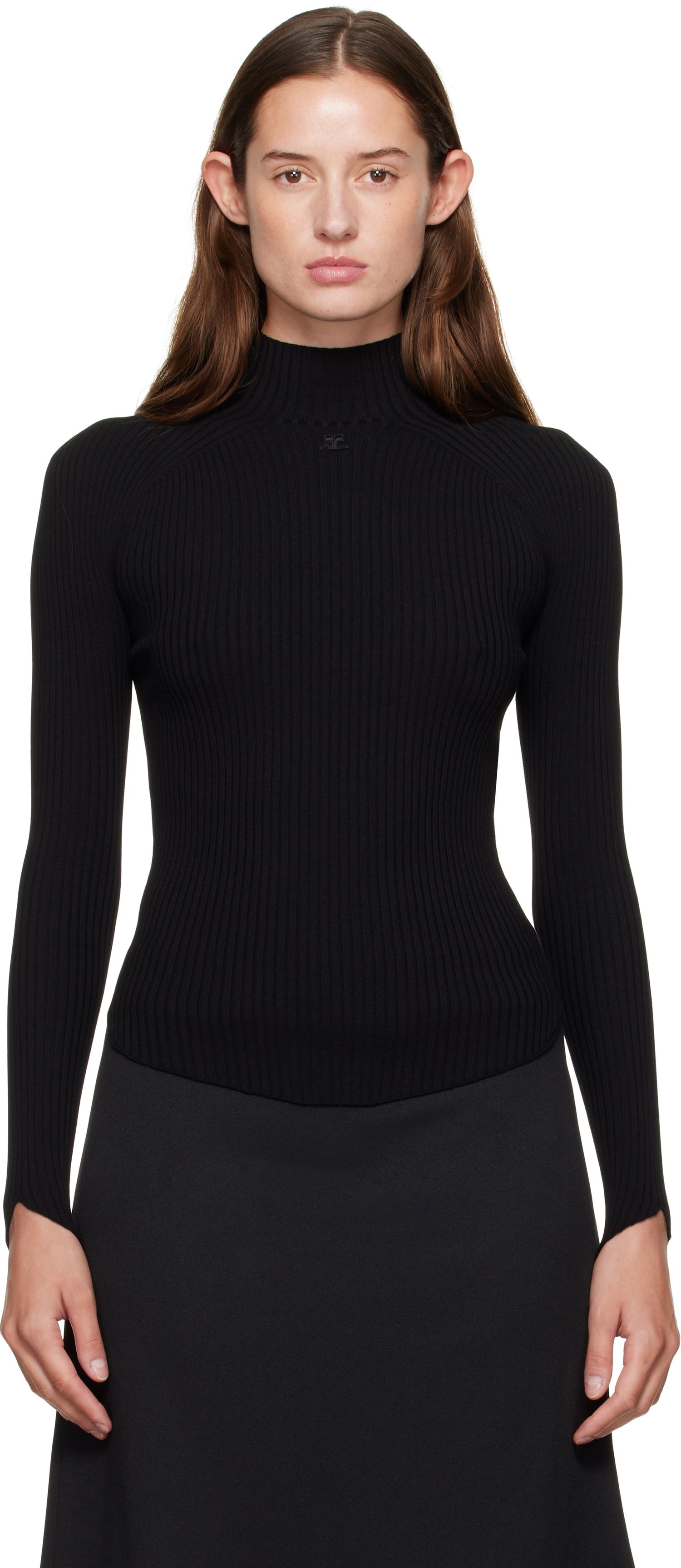 Sweater Courrèges Courrèges Ribbed Mock Neck Sweater Sort | 325MPU251FI0001, 0