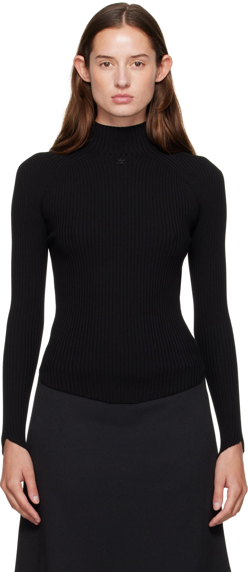 Sweater Courrèges Courrèges Ribbed Mock Neck Sweater Sort | 325MPU251FI0001
