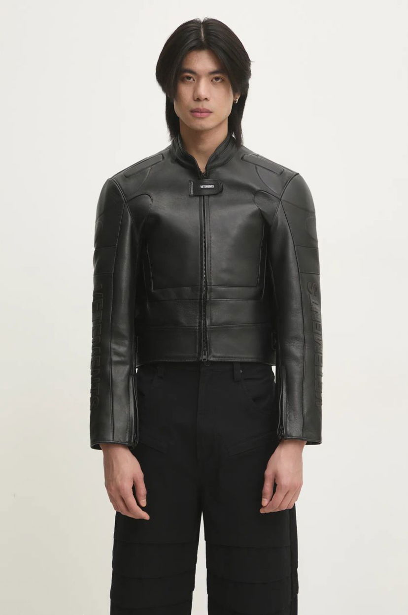 Jakke VETEMENTS VETEMENTS Racing Logo Leather Jacket Sort | UA66JA210B