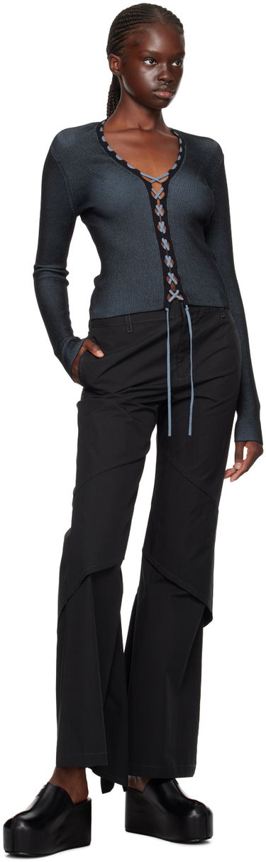 Sweater Dion Lee Lace-Up Ribbed Cardigan Sort | C7222F23, 3