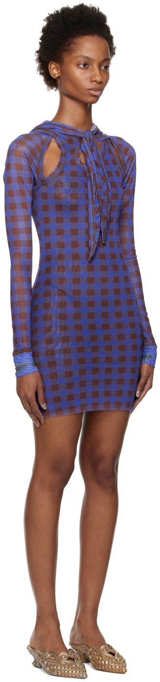Kjole Ottolinger Ottolinger Checked Hooded Minidress Blå | 101207, 1