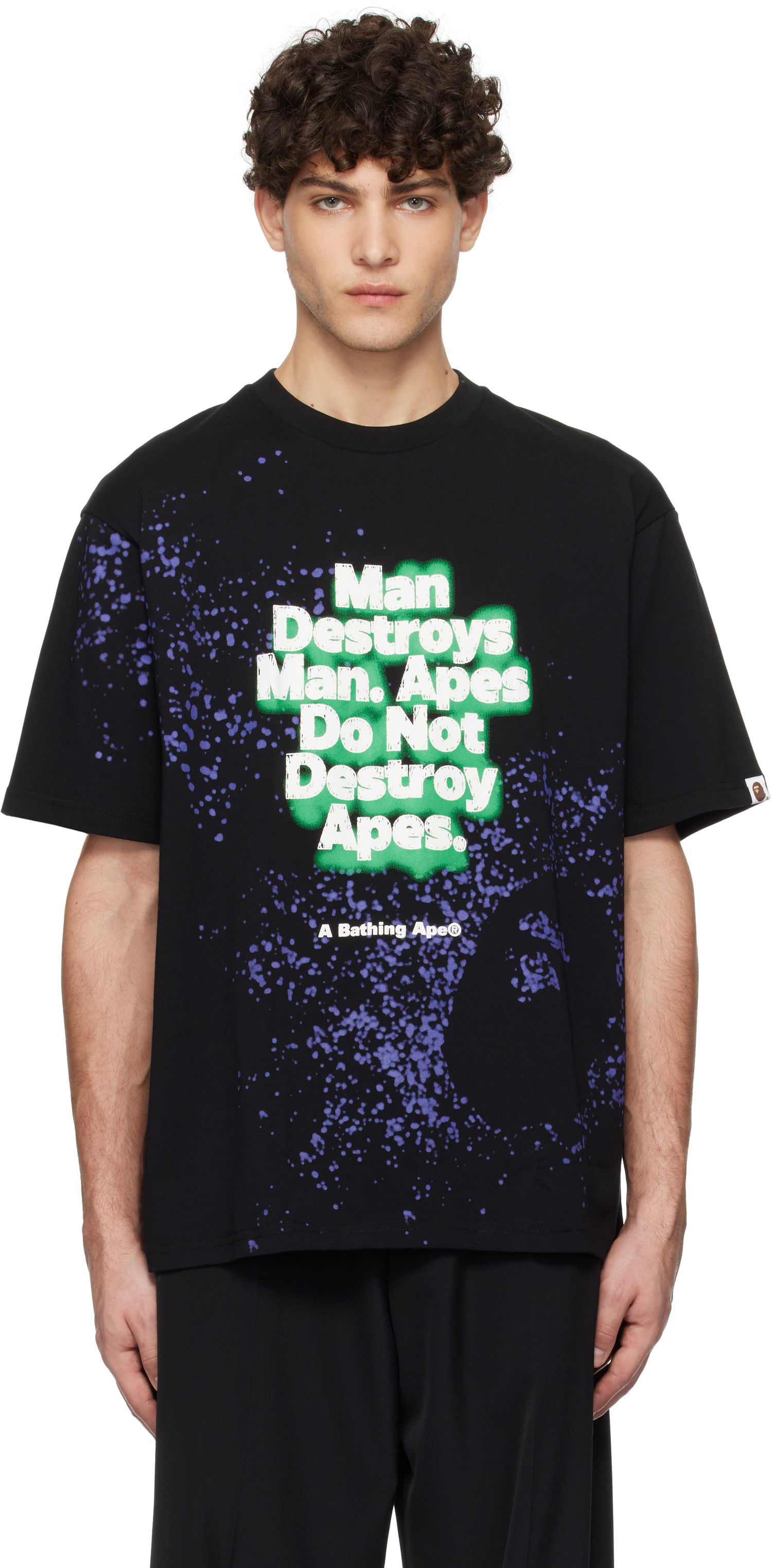 T-shirt BAPE Spray Print Slogan T-Shirt Sort | 001CSK801313M, 0