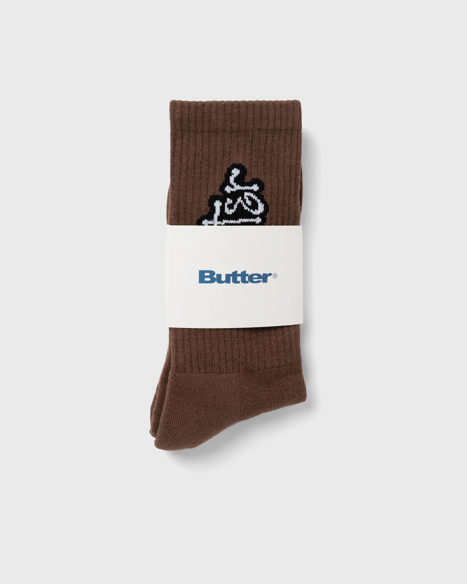 Sokker Butter Goods Connection Ribbed Crew Socks with Embroidered Graphic Brun | P25312, 0