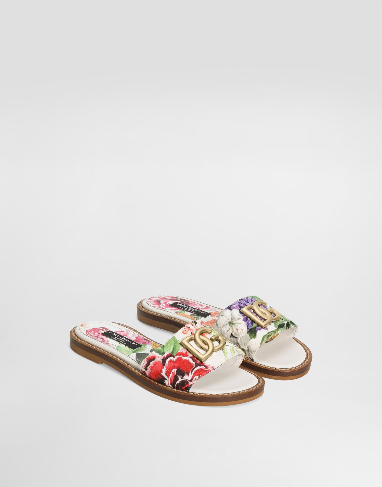 Tilbehør Dolce & Gabbana Dolce & Gabbana Canvas Sliders with Flower and DG Logo Flerfarvet | D11316A4194HA5KU, 1