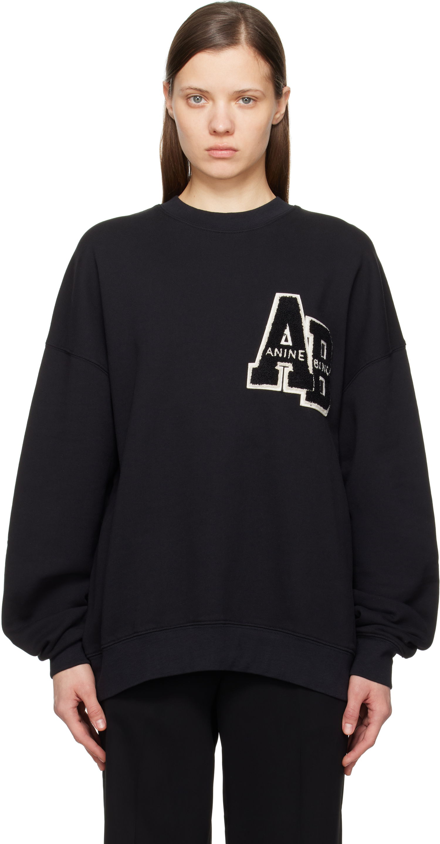 Sweater Anine Bing Anine Bing Miles Oversized Letterman Sweatshirt Sort | A-08-10074-BLK1, 0
