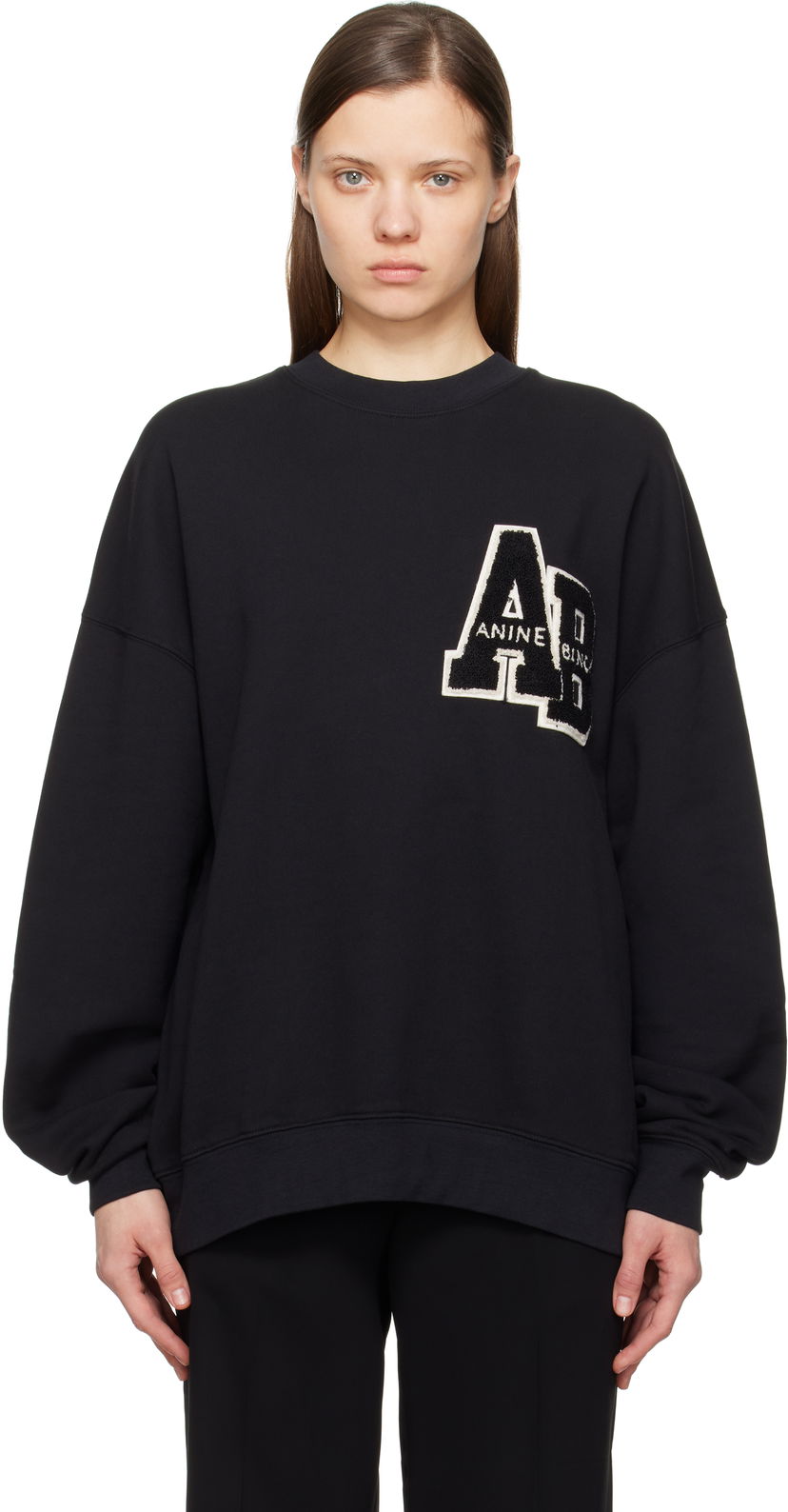 Sweater Anine Bing Anine Bing Miles Oversized Letterman Sweatshirt Sort | A-08-10074-BLK1