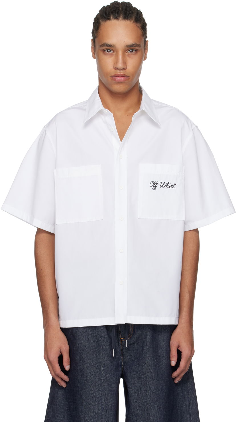 Skjorte Off-White Off-White Script Summer Shirt Hvid | OMGG002C99FAB0030110