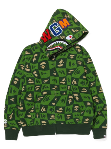 Sweatshirt BAPE Distortion Shark Relaxed Fit Full Zip Hoodie Grøn | 1I80-115-002