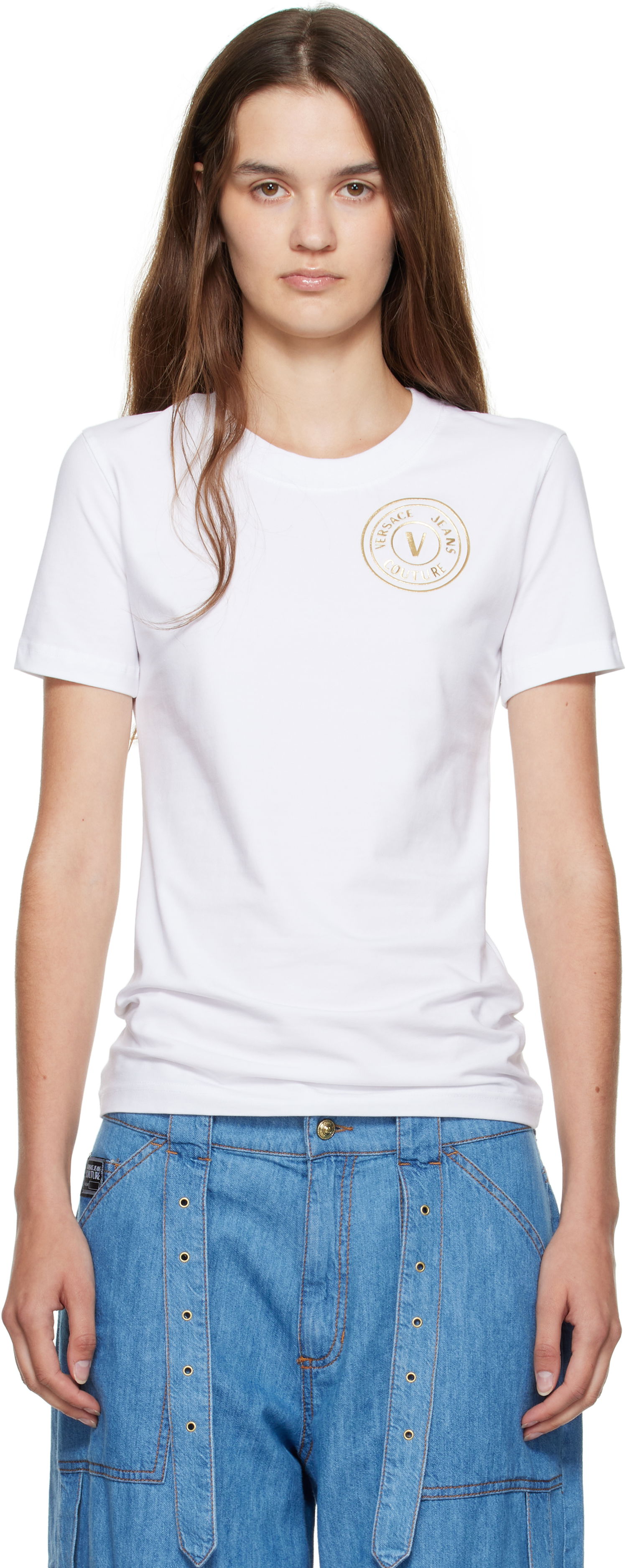T-shirt Versace Versace Jeans Couture Jersey Stretch T-Shirt Hvid | E79HAHT01_ECJ03T, 0