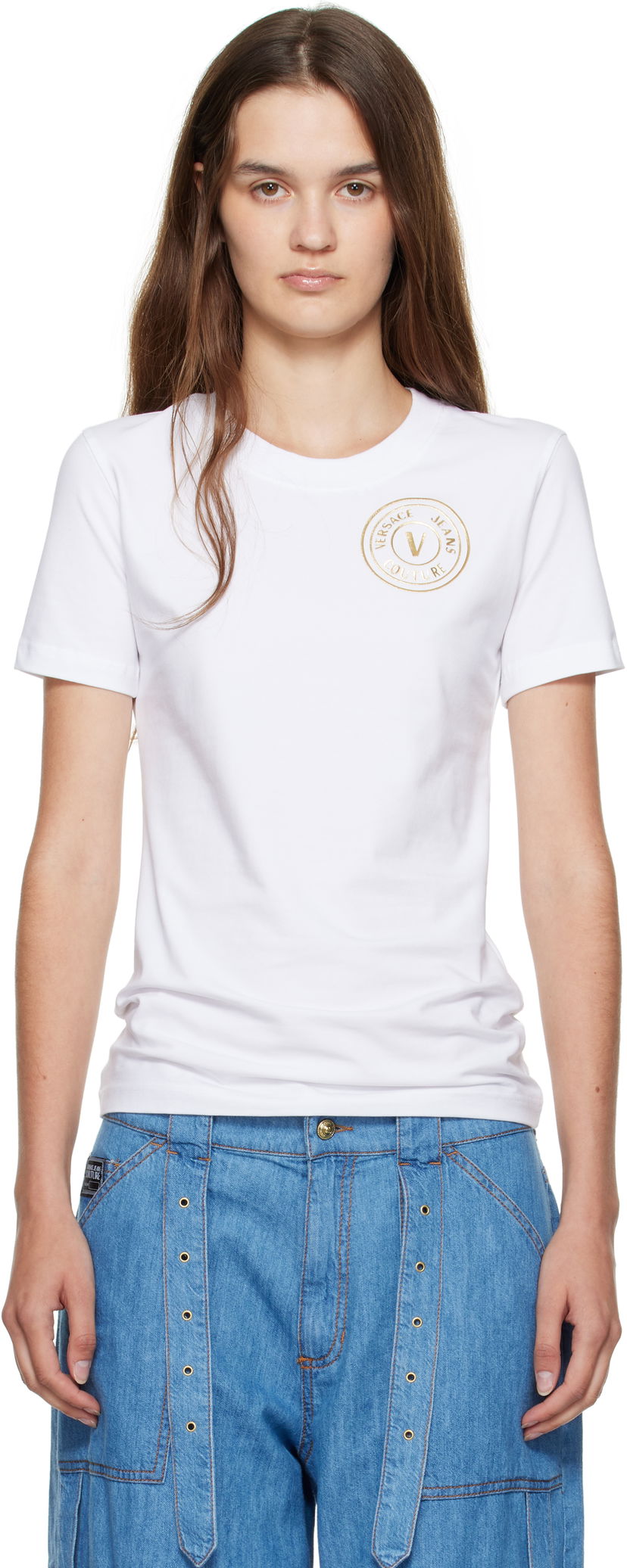 T-shirt Versace Versace Jeans Couture Jersey Stretch T-Shirt Hvid | E79HAHT01_ECJ03T