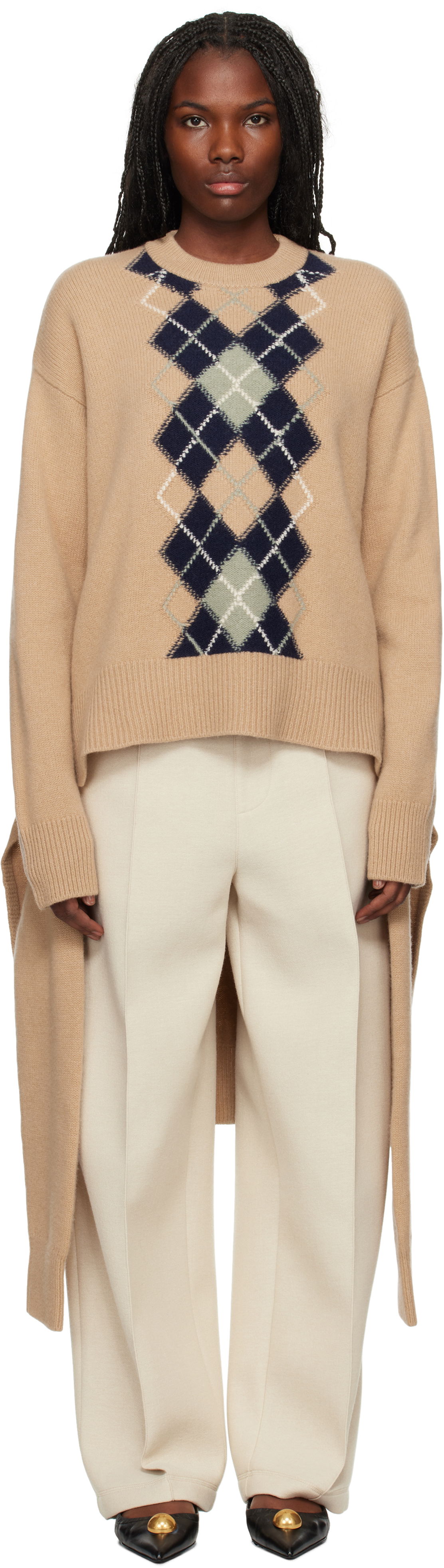 Sweater AMI Argyle Double Sweater Beige | UKS044.KN0057, 0