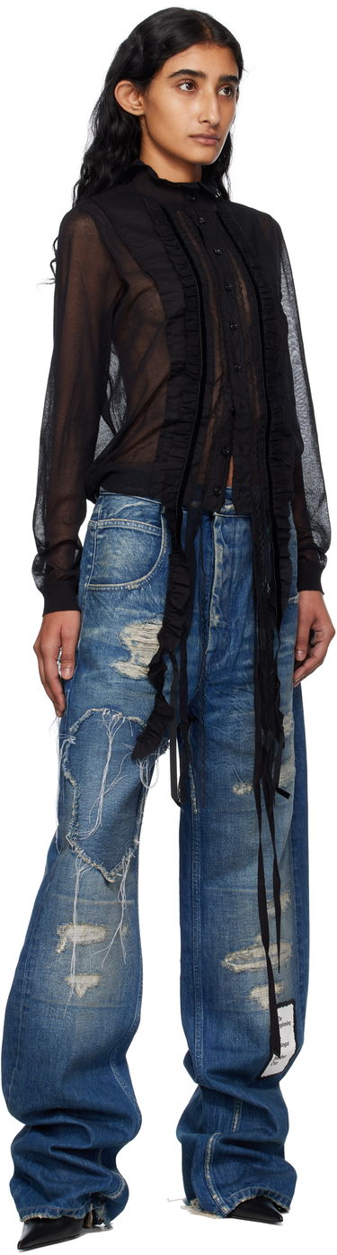 Skjorte Ann Demeulemeester Ann Demeulemeester Monya Sheer Ruffle Blouse Sort | B0012852-KN008-099, 3
