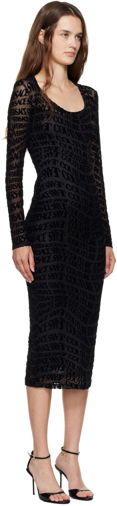 Kjole Versace Versace Jeans Couture Flock Liquify Tulle Midi Dress Sort | E79HAO920_EJS490, 1