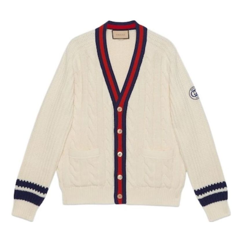 Sweater Gucci Gucci Cable Knit Cardigan Hvid | 763373-XKDPC-9189, 0