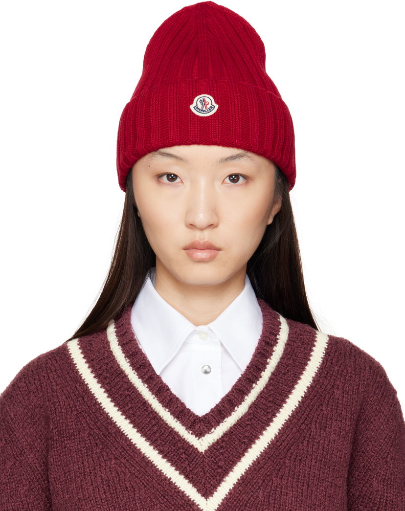 Beanie Moncler Moncler Wool Ribbed Beanie Rød | K20933B00036A9327