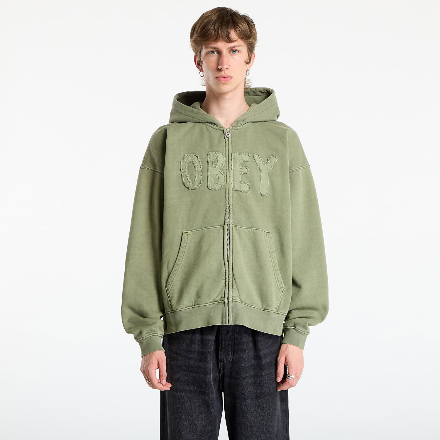 Sweatshirt OBEY OBEY Hybrid Faded Zip Hoodie Grøn | 112460032-DLN, 0