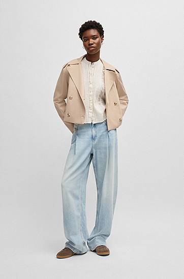 Trenchcoat BOSS BOSS Cropped Water-Repellent Stretch Cotton Trench Coat Beige | 50540718, 1