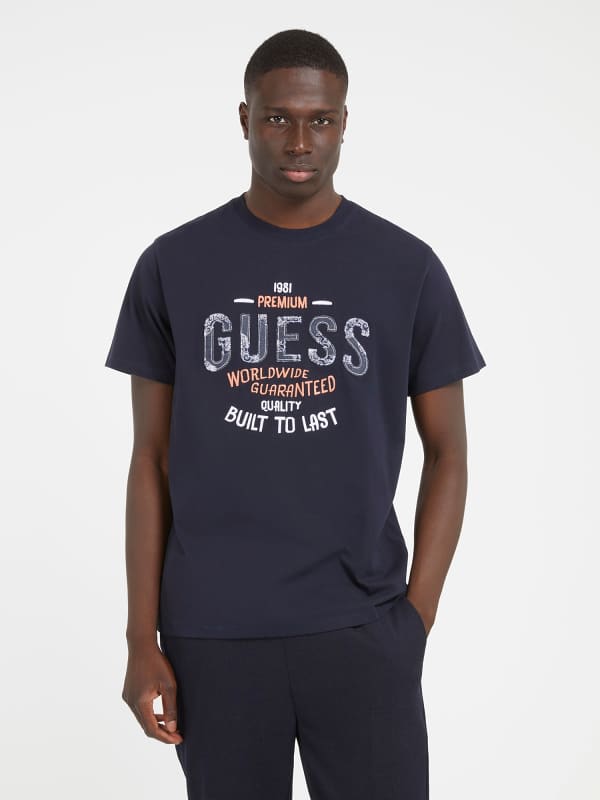 T-shirt GUESS Embroidered Logo Mørkeblå | M3BI41K8FQ4, 0